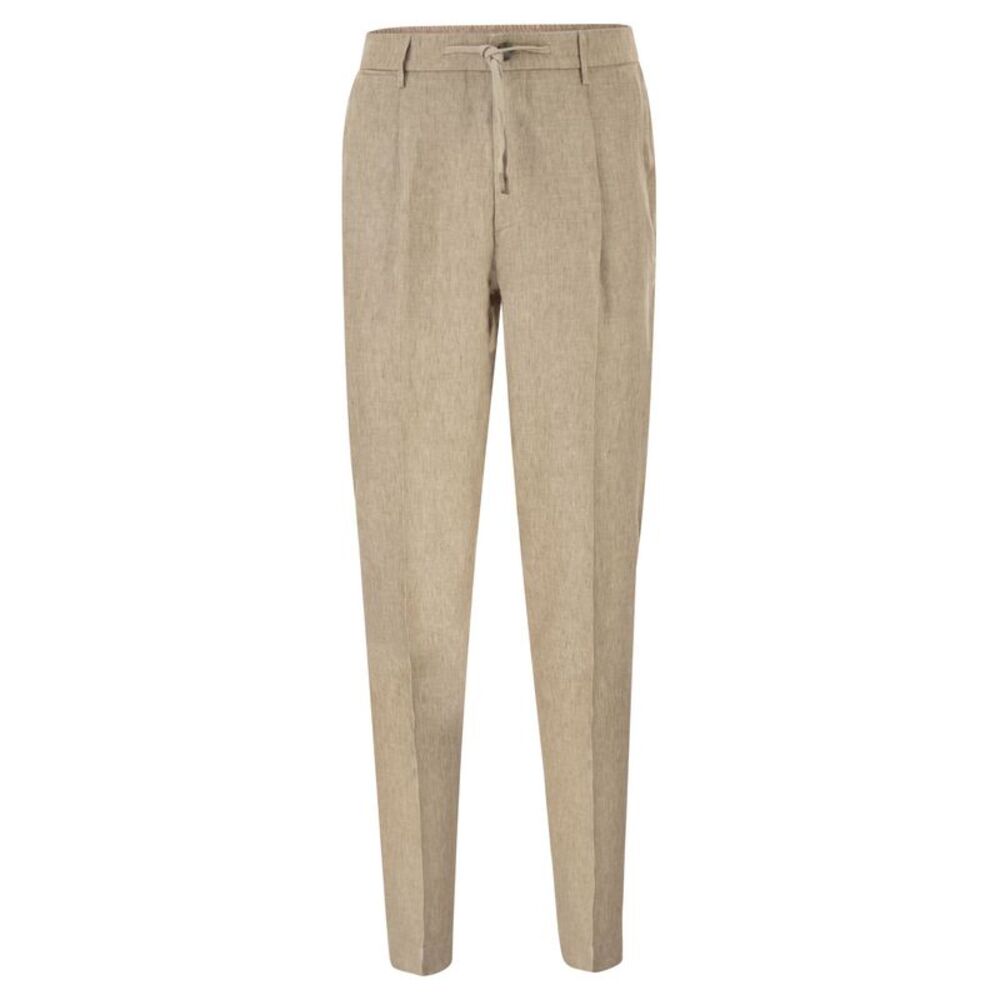 Peserico Men Linen Trousers With Drawstring Waist And Tailored Silhouette